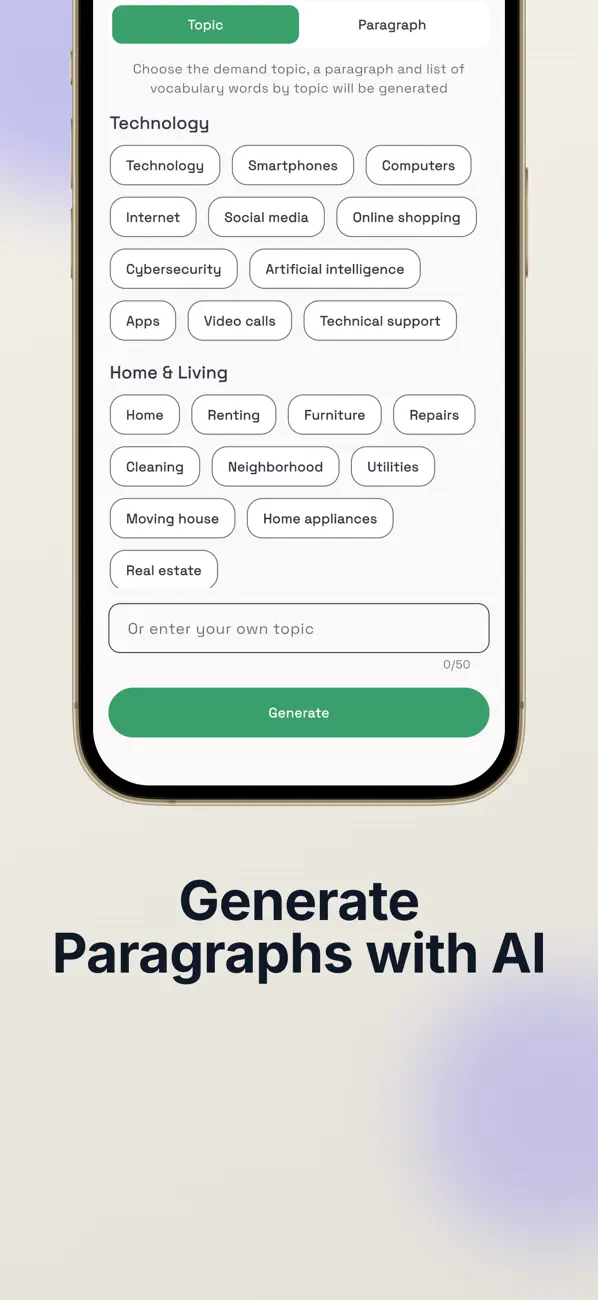 Vokai screenshot showing a generated vocabulary list